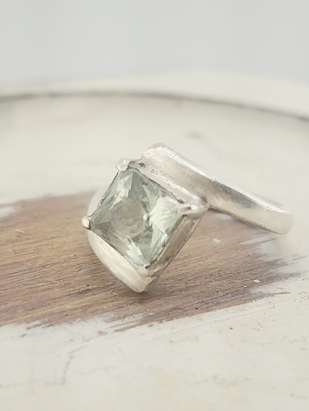PRASIOLITE GEMSTONE RING HANDMADE IN STERLING SILVEL RECYCLE METAL SIZE 7 - Picture 16 of 16